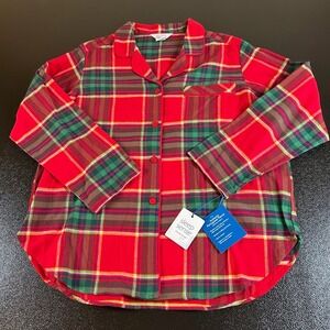 Sleep Sense Red and Green Plaid Women's Flannel Sleep Shirt Size L NWT